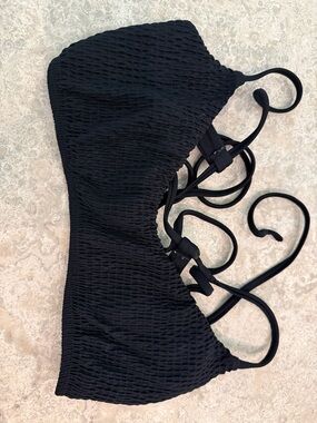 Hollister Black Textured Bandeau Swim Top